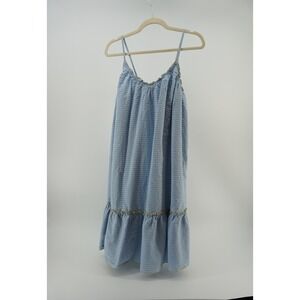 Seersucker Gingham Ruffle Midi Dress breezy Coastal Cottagecore Blue XL